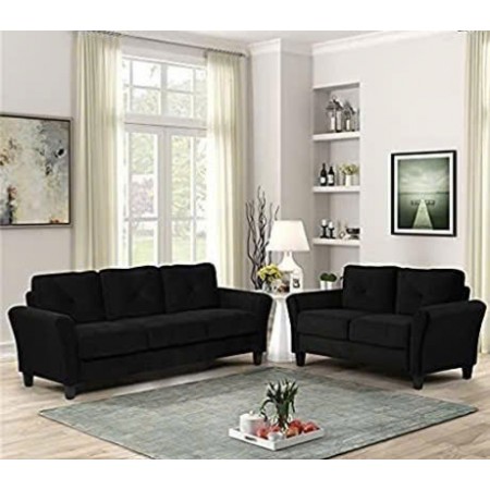 Life Black : Bộ 2 Ghế Sofa Đôi và Ghế Đơn - Vải Microfiber Đen